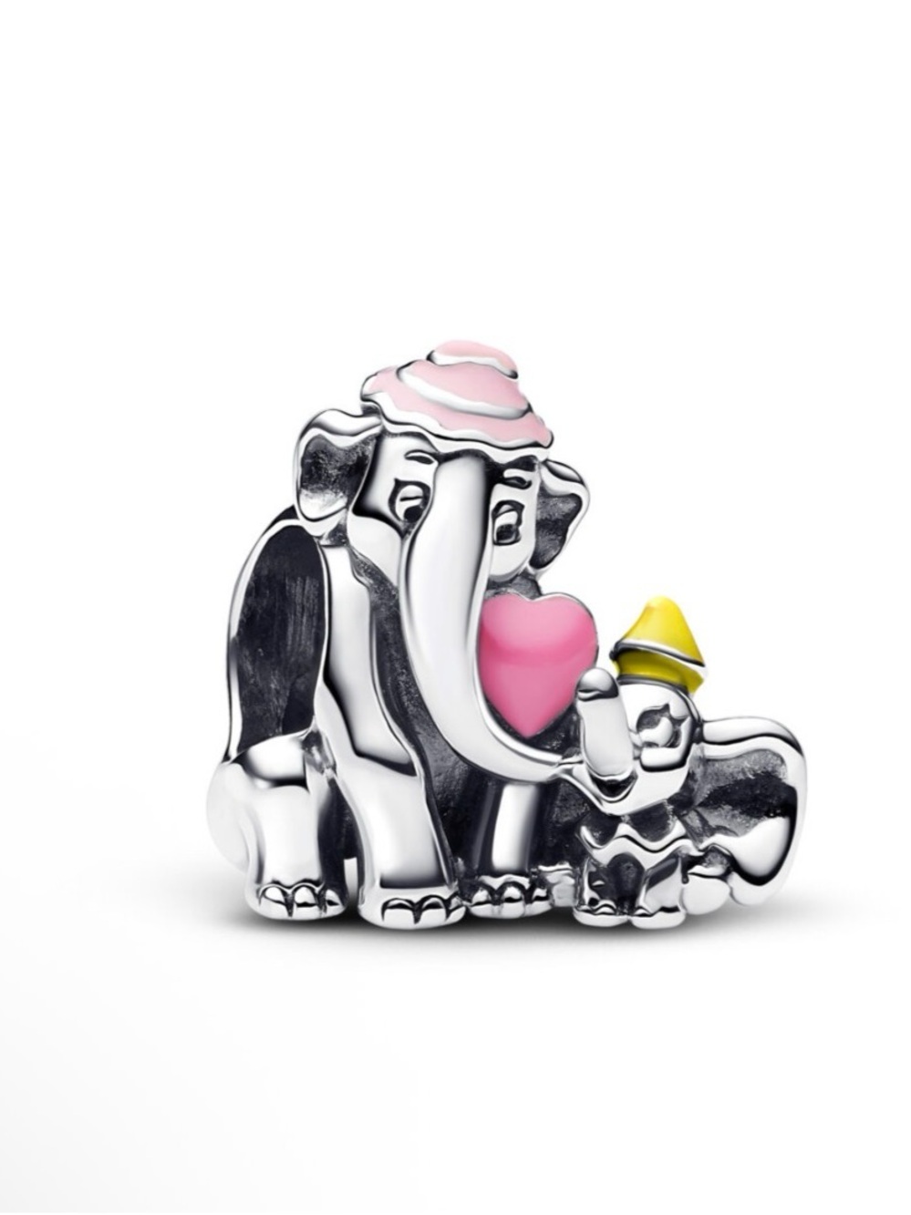 Pandora Silver Elephant Charm with Pink Heart and Yellow Hat